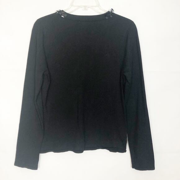 August Silk Blend V-Neck Long Sleeve Black Knit Sweater Size L - Picture 6 of 10